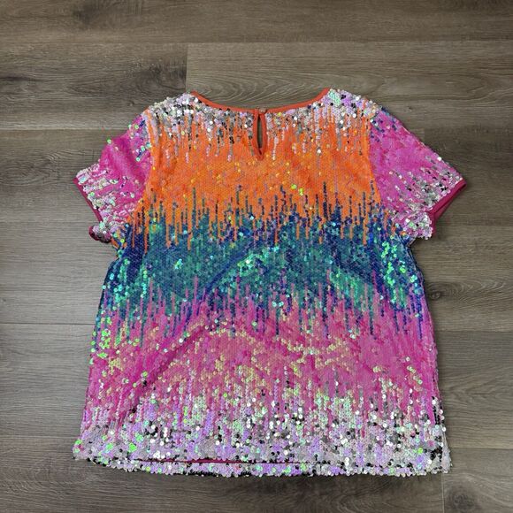 Eva Franco Loretta Multicolor Sequined Tee Size Large - Picture 7 of 7